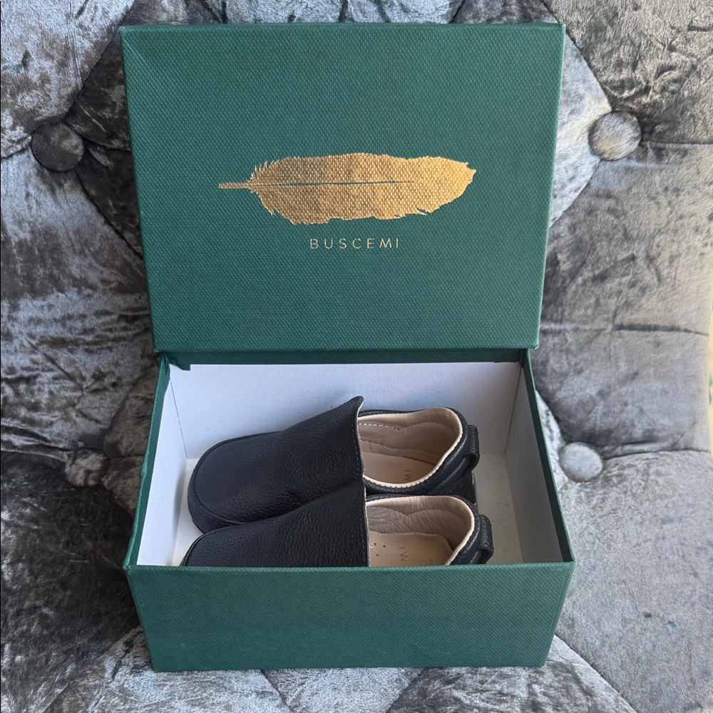 Buscemi Leather Slip-On Sneakers with Gold Logo Box